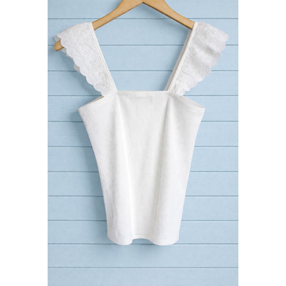 Gap Ribbed White Sleeveless Square Neck Tank with Eyelet Straps M - Picture 2 of 6